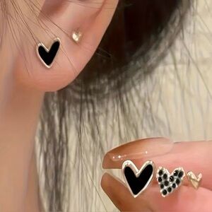 Dainty Hearts Black & Gold Tone Earring Set of 3 Pairs NWT